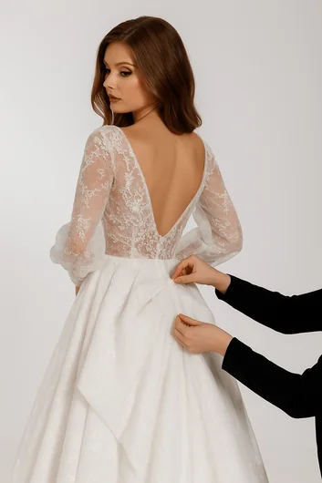 Professional American over-bustle alterations with classic button attachment